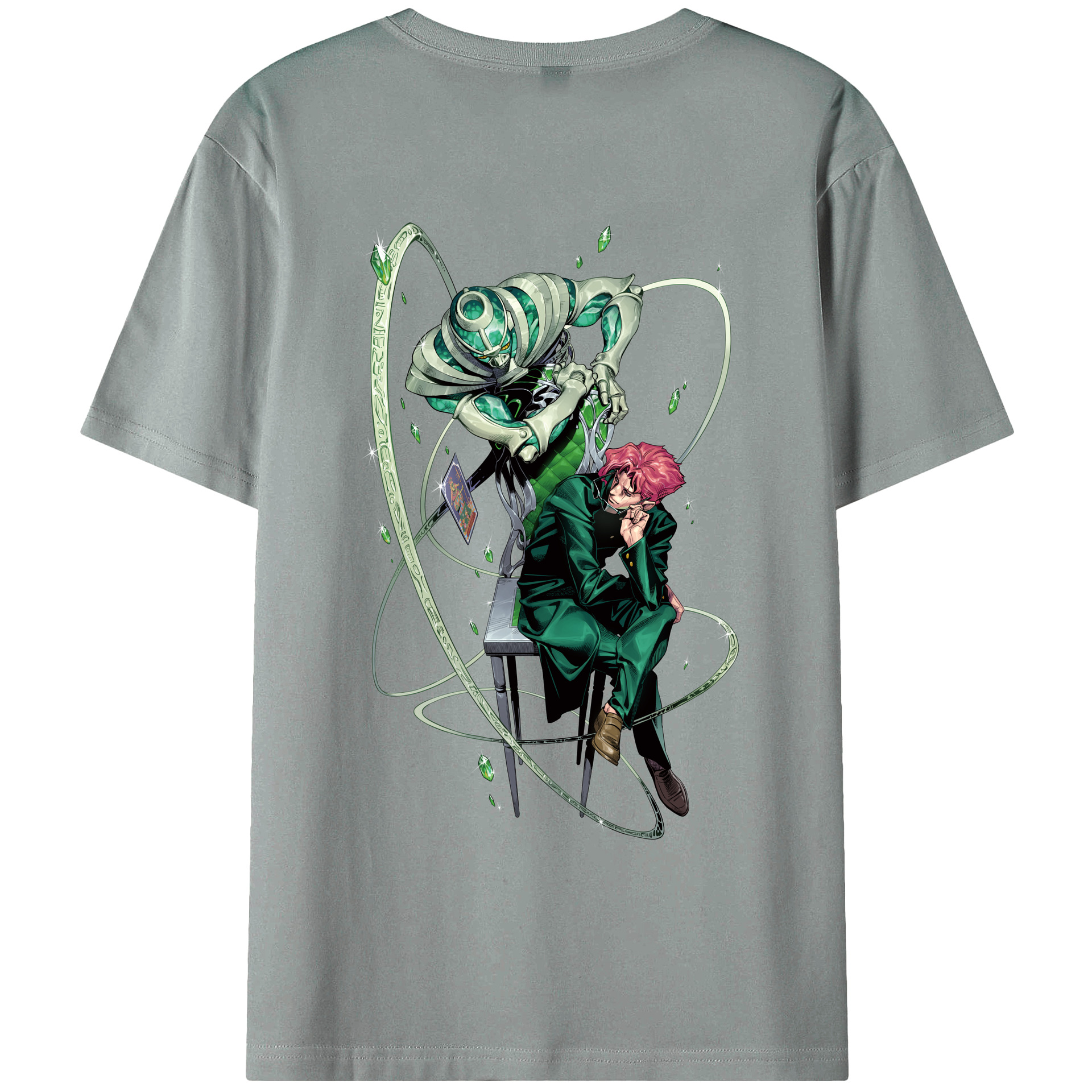 （画像用） ジョジョの奇妙な冒険 花京院 典明（かきょういん のりあき） JoJo's Bizarre Adventure Kakyoin Noriaki 綿100％ メンズ半袖Tシャツ（バックプリント） 通気性